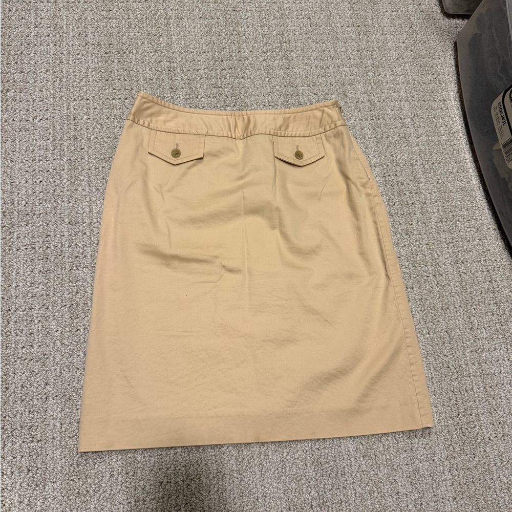 Petite Sophisticate Tan Knee High Skirt size 4 Carolyn Bessette style